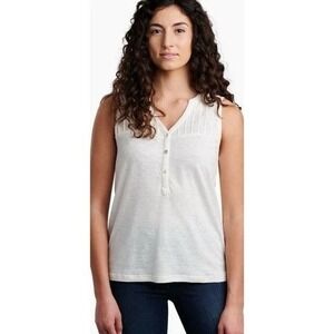 KUHL Brisa Tank Top Women XL Ivory Hemp Blend Henley Pintuck Sleeveless 8197 NEW